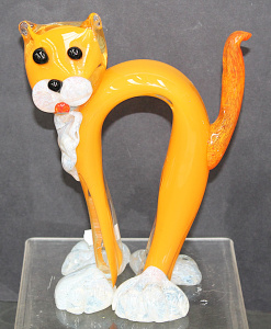 Lot 110 - Murano Style Hand Crafted Glass Cat in Orange and White - Approx 21cm