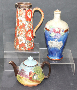 Lot 130 - 3 x pieces Vintage Royal Doulton - Lambeth Pitcher w Sterling Silver C