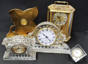 Lot 136 - 5 x Vintage & Modern Clocks - Waterford Crystal signed Cube on sid Lot 136 - 5 x Vintage & Modern Clocks - Waterford Crystal signed Cube on sid