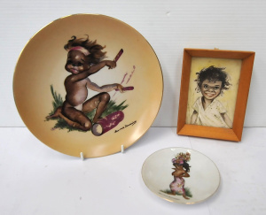 Lot 145 - 3 x pieces - Brownie Downing Cabinet plate (20 5cm Diam) & small W Lot 145 - 3 x pieces - Brownie Downing Cabinet plate (20 5cm Diam) & small W