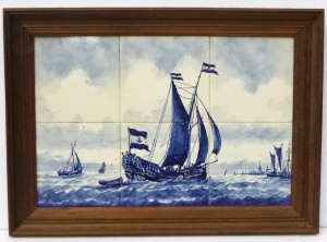 Lot 154 - Framed set of 6 x handpainted Delft Tiles in traditional Blue & Wh