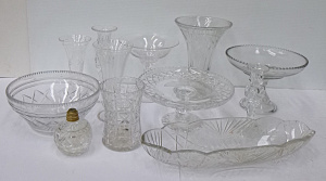 Lot 181 - Group lot of Vintage Mostly Cut Crystal inc, vases, comports, oval bow Lot 181 - Group lot of Vintage Mostly Cut Crystal inc, vases, comports, oval bow