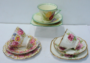 Lot 189 - 3 x English Trios inc Handpainted Art Deco Royal Doulton with Tulips, Lot 189 - 3 x English Trios inc Handpainted Art Deco Royal Doulton with Tulips,