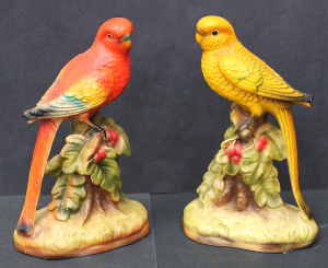 Lot 190 - Par of Vintage Japanese Colourful China Parrots