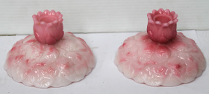Lot 205 - Pair of Vintage Fenton Rosalene Pink Water Lily Candle Holders Approx