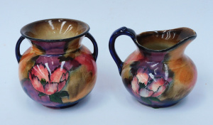 Lot 213 - 2 pces vintage H & K Tunstall Pansy Pattern - Twin handled Vase 9c