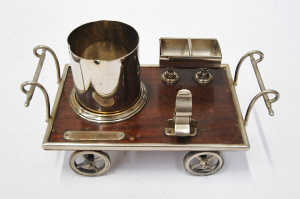Lot 215 - Vintage c1900 Oak & Silver plated Smoking Trolley - Cigarette Hold