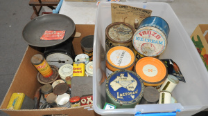 2 x boxes - Heaps Vintage Kitchen items - Various Tins, set Willow Spice Cannist