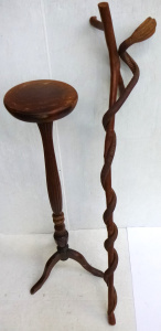 2 x Vintage Wooden Items inc, Carved Hiking Stickwith Cobra Snake and a Pot Plan