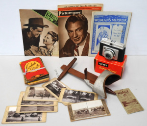 Box lot of Vintage Ephemera & Other items incl Stereoscope & Slides,Illf