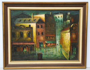 Charles (Hoppy) Hopgood (1917 - 1992) Framed Oil Painting - Back Lane - Signed l