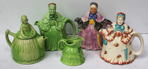 Lot 6 - Group lot Vintage English Ceramic Old Lady Teapots & Creamer inc Mot