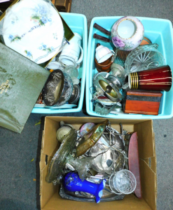 Lot 11 - 3 x Boxes Mixed inc Boxed Royal Worcester charger, Crystal, EPNS, Glas