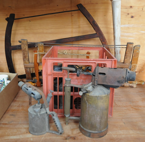 Lot 18 - Lot of Vintage Tools incl 4 x Vintage Bow Saws & Box of Vintage Blo Lot 18 - Lot of Vintage Tools incl 4 x Vintage Bow Saws & Box of Vintage Blo