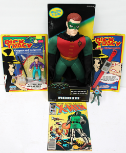 Lot 19 - Large Batman Forever Soft-Bodied Robin Toy in Box, 2 Dick Tracy Toys in Lot 19 - Large Batman Forever Soft-Bodied Robin Toy in Box, 2 Dick Tracy Toys in