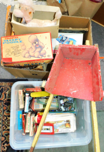 Lot 20 - 2 Boxes of Vintage Children's Book and Toys, Including Cragstan Sleepy Lot 20 - 2 Boxes of Vintage Children's Book and Toys, Including Cragstan Sleepy