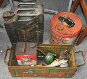 Lot 38 - Assorted Lot of Vintage Tins and Containers, Inc Jerry Can, Esso and Va