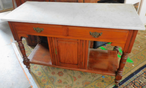 Lot 50 - Edwardian Oak Washstand with Loose Marble Top, 122cm W Lot 50 - Edwardian Oak Washstand with Loose Marble Top, 122cm W