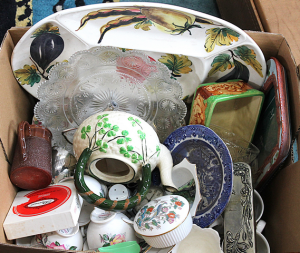 Lot 57 - Box lot of Vintage China & Pottery inc Wedgewood, Colclough trio se Lot 57 - Box lot of Vintage China & Pottery inc Wedgewood, Colclough trio se