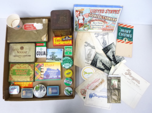 Lot 93 - Box lot of Vintage and Modern Confectionary Packaging and Ephemera inc, Lot 93 - Box lot of Vintage and Modern Confectionary Packaging and Ephemera inc,