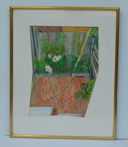 Lot 104 - Max Grierson (1941 - ) Gilt framed Gouache - The Backyard - signed &am Lot 104 - Max Grierson (1941 - ) Gilt framed Gouache - The Backyard - signed &am