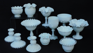 Lot 142 - Large Group lot Vintage Fenton Milk Glass inc Candlesticks, Comports, Lot 142 - Large Group lot Vintage Fenton Milk Glass inc Candlesticks, Comports,