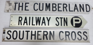 Lot 148 - 3 x Vintage Street Signs inc, Southern Cross, The Cumberland & Rai Lot 148 - 3 x Vintage Street Signs inc, Southern Cross, The Cumberland & Rai