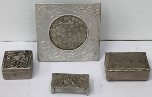 Lot 150 - 4 Vintage Pressed Metal Items, Inc 2 Jewellery Boxes, a Stud Box, and