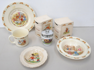 Lot 159 - Small Shelf of Nursery Porcelain, Including 5 Pieces of Bunnykins (Bir Lot 159 - Small Shelf of Nursery Porcelain, Including 5 Pieces of Bunnykins (Bir