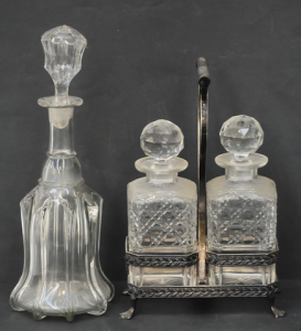 Lot 163 - Lot of 3 Antique Decanters, Including a Pair with Stand and Other Lot 163 - Lot of 3 Antique Decanters, Including a Pair with Stand and Other