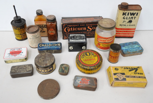 Lot 167 - Lot of Vintage Tins incl Penetrene, Kiwi Glint, Champion Spark Plugs,