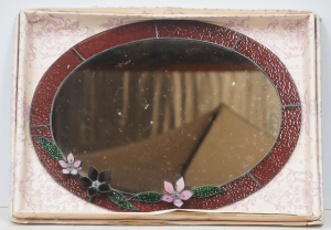 Lot 188 - Vintage Oval Shaped Lead Light Mirror w Three Raised Flowers to Front Lot 188 - Vintage Oval Shaped Lead Light Mirror w Three Raised Flowers to Front