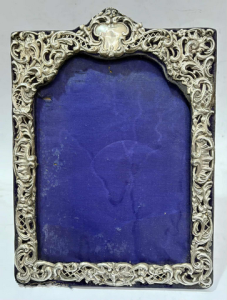 Lot 198 - Sterling Silver photo frame with purple velvet & satin - hmarked B