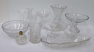 Lot 206 - Group lot of Vintage Mostly Cut Crystal inc, vases, comports, oval bow
