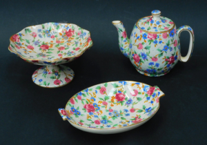 Lot 214 - 3 pces Vintage Royal Winton Chintz - Old Cottage Pattern inc Teapot fo