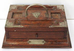 Lot 224 - Oak Desk Stand with Handle and Draw, c1910, 33cm W x 23cm D x 17cm H