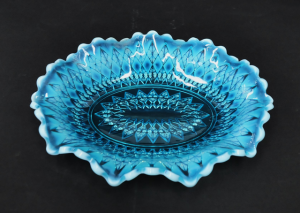 Lot 231 - Victorian Davidson Blue Oval dish with fluted Vaseline rim 27cm W Lot 231 - Victorian Davidson Blue Oval dish with fluted Vaseline rim 27cm W