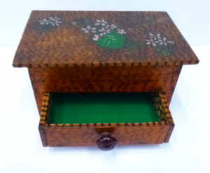 Lot 235 - C1930s Poker Work Lidded Jewellery Box with textured finish, drawer an Lot 235 - C1930s Poker Work Lidded Jewellery Box with textured finish, drawer an