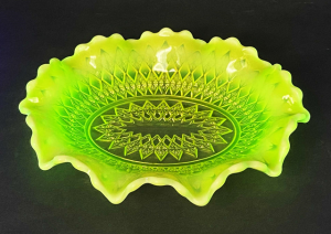 Lot 242 - Vintage Davidson Citrine Uranium Glass Oval bowl with Vaseline fluted Lot 242 - Vintage Davidson Citrine Uranium Glass Oval bowl with Vaseline fluted