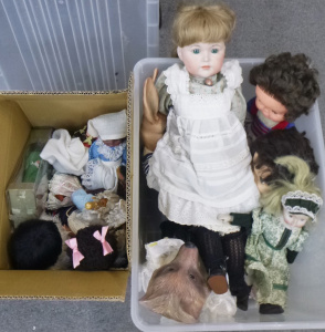 2 x Box Lots of Vintage and Modern Dolls inc, reproduction Bisque headed Victori
