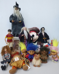Box lot of Vintage Dolls & Toys inc, Steiff Bear, Shell Helix Rory Rat, Roly