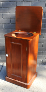 Vintage c1900 Cedar Bedside Table Commode - single shelf to interior w Lift Up