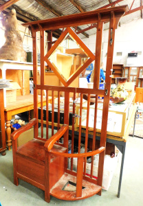 Lot 11 - Edwardian Blackwood mirrored hall stand with integrated seat storage 19