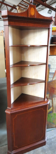 Lot 12 - Sheraton-style open shelved corner cabinet with inlay 203cm H