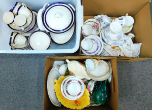 Lot 15 - 3 x Boxes Mostly China incl Alfred Meakin Bleu de Roi Dinner Set, Amber