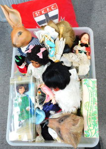 Lot 49 - Box Vintage Dolls & Toys incl Small & Large Dolls, Ceramic Head