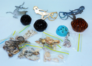 Lot 54 - Mixed lot of 4 vintage flower aids, a large quantity of shells, & 3