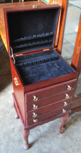Lot 55 - Vintage c1980s Queen Anne style 2 piece Cutlery Cabinet - Lift up Top &