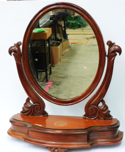 Lot 57 - Large vintage c1900 Victorian Cedar Toilet Mirror - af, needing some at