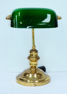 Lot 66 - Vintage Brass Bankers Lamp w typical Green Glass shade - cord cut
